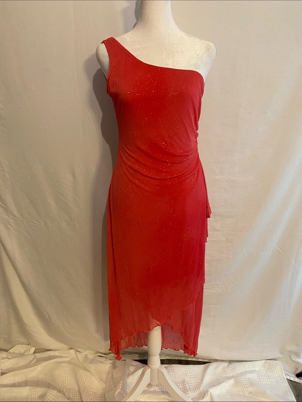 Vintage 90s y2k pink one shoulder dress gown Whimsigoth Goth Fairy Glitter small